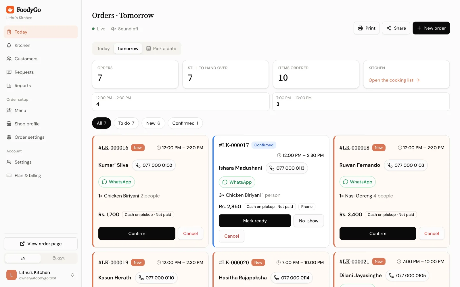 Every order lands on one screen, live