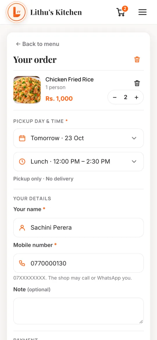 Customer step 3: Choose a pickup time